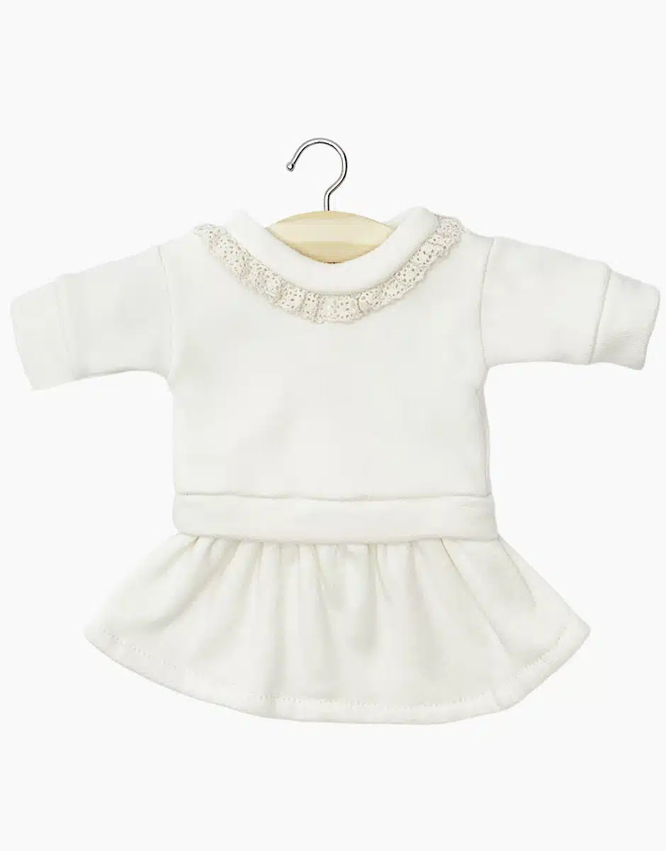 Ensemble top et jupe Liliane en molleton écru avec dentelle (Minikane)