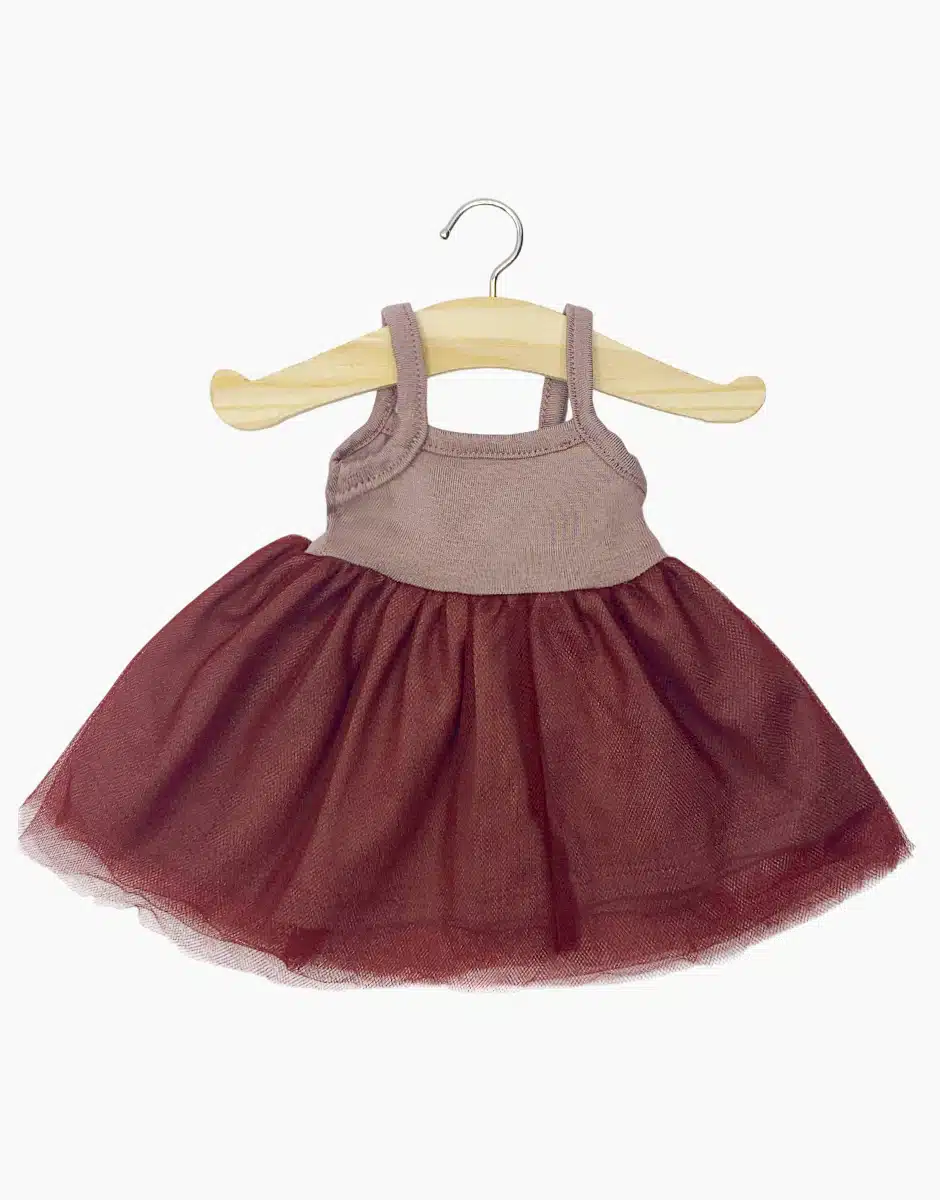 Tutu Rosella en jersey orchidée foncée et tulle bordeaux (Minikane)