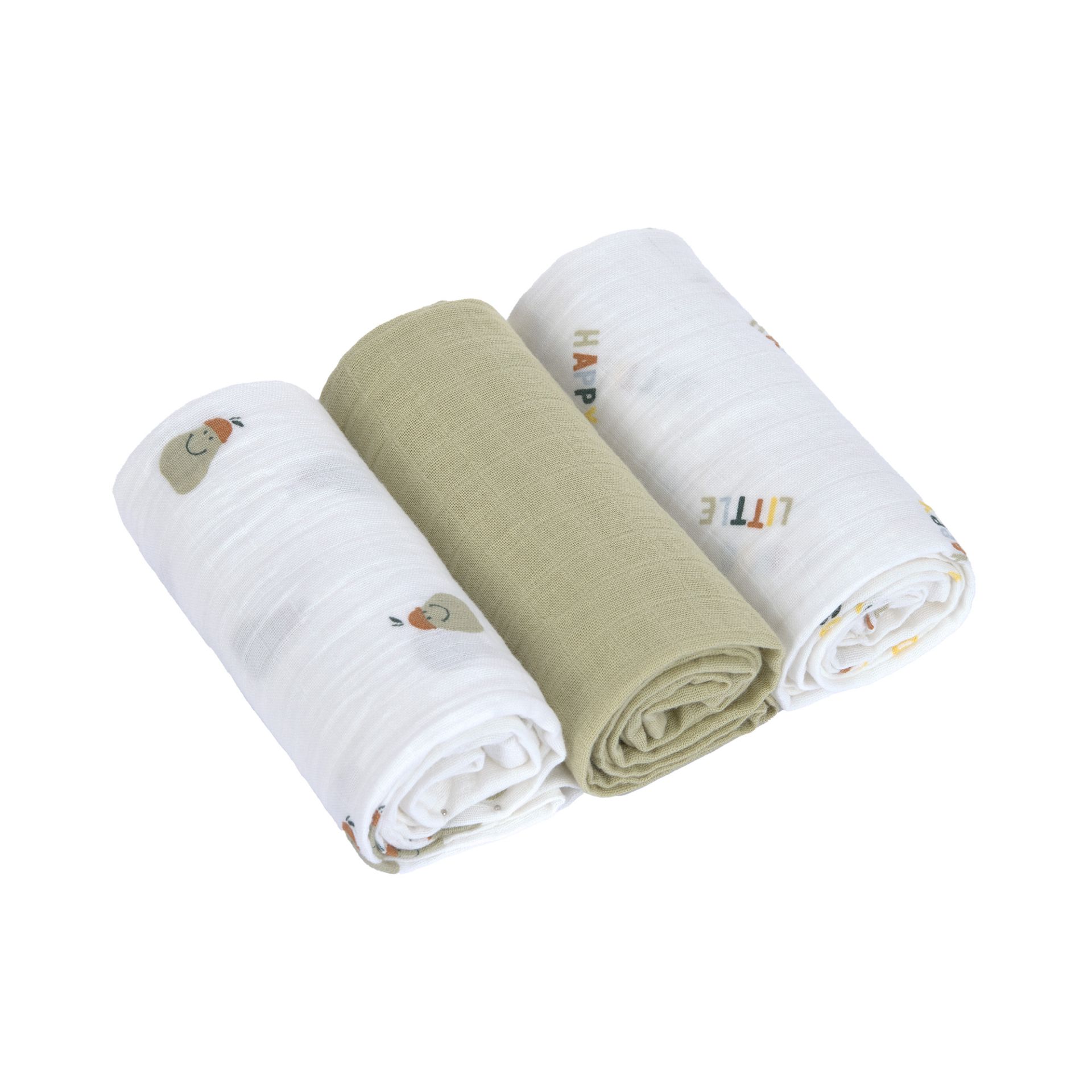 Langes bio coton (3 pcs) 60 x 60 cm - Happy Fruits, Poire (Lassig)