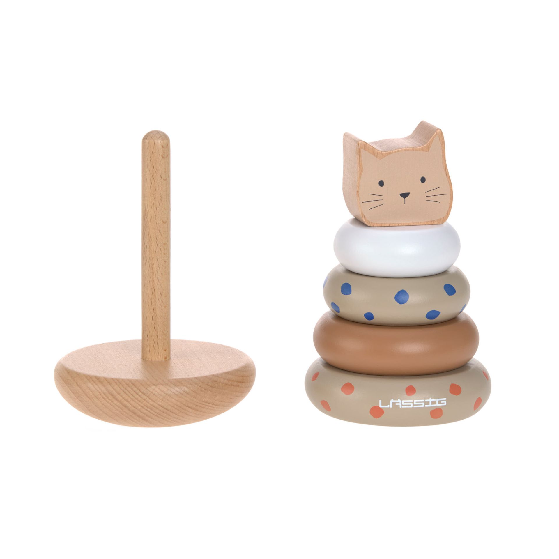 Tour d'anneaux empilables en bois - Little Mateys, Chat (Lassig)