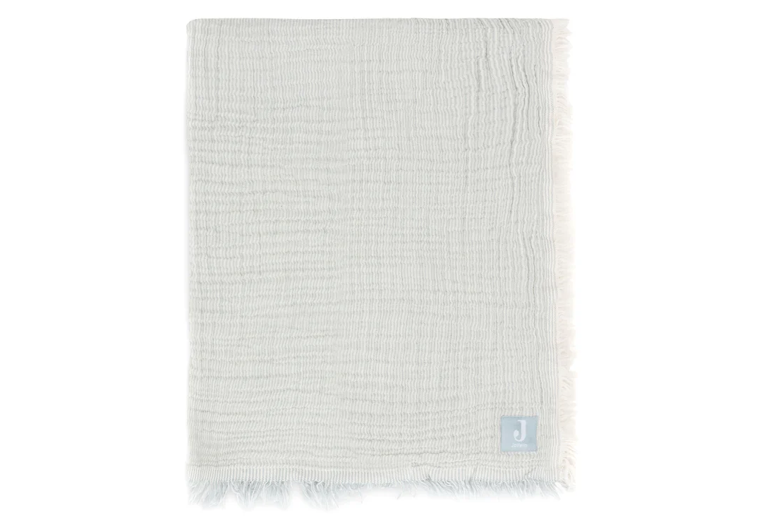 Couverture Berceau Gaze De Coton 75x100cm Fringe Stripe - Sea Green (Jollein)