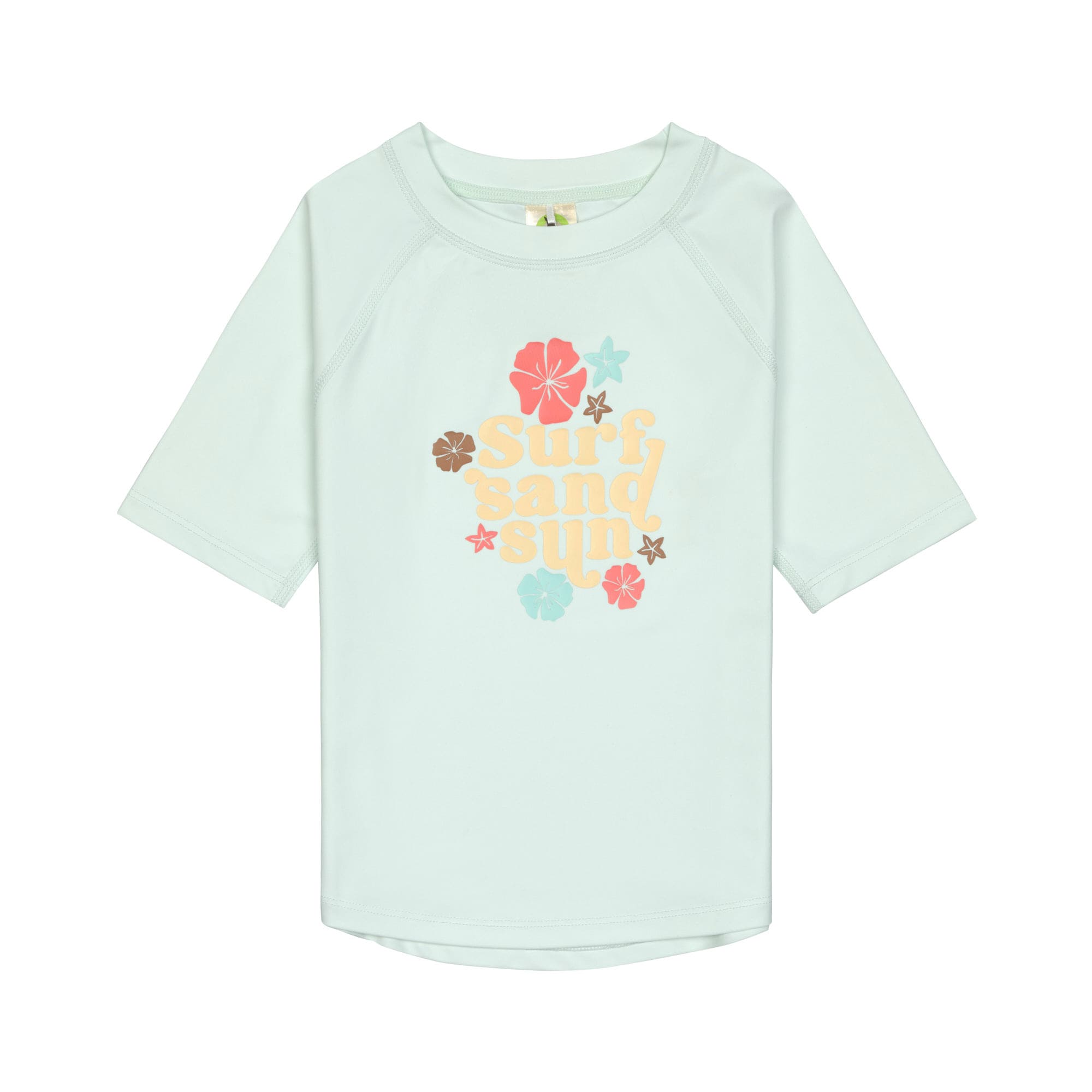 T-shirt de bains à manches courtes enfants (anti-UV) - Fleurs, vert écume (Lassig)