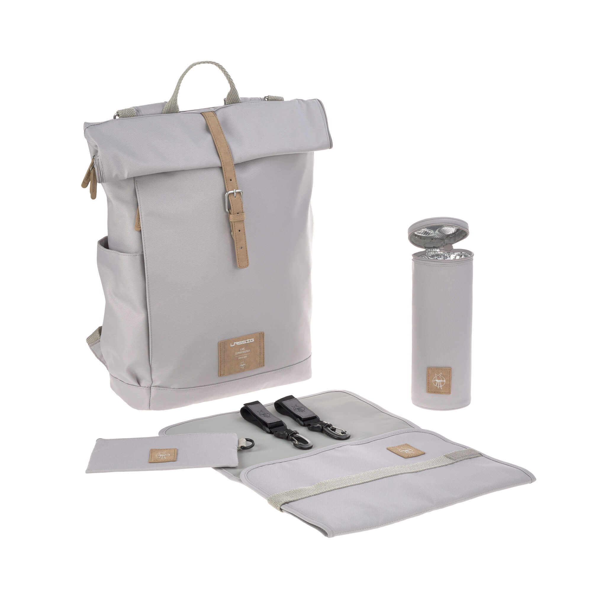 Sac à dos à langer Rolltop, gris (Lassig)