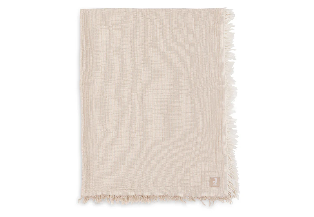 Couverture Gaze De Coton 120x120cm Fringe Stripe - Biscuit (Jollein)
