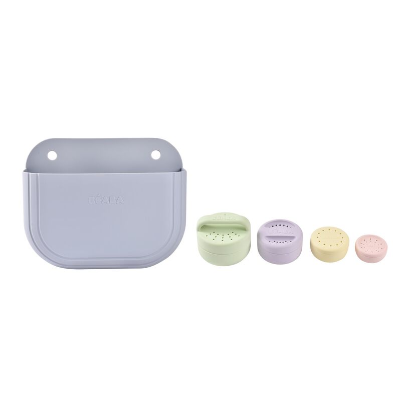 Coffret de bain : panier et jouets de bain silicone Galet / Menthe au lait / Multi couleurs (Béaba)