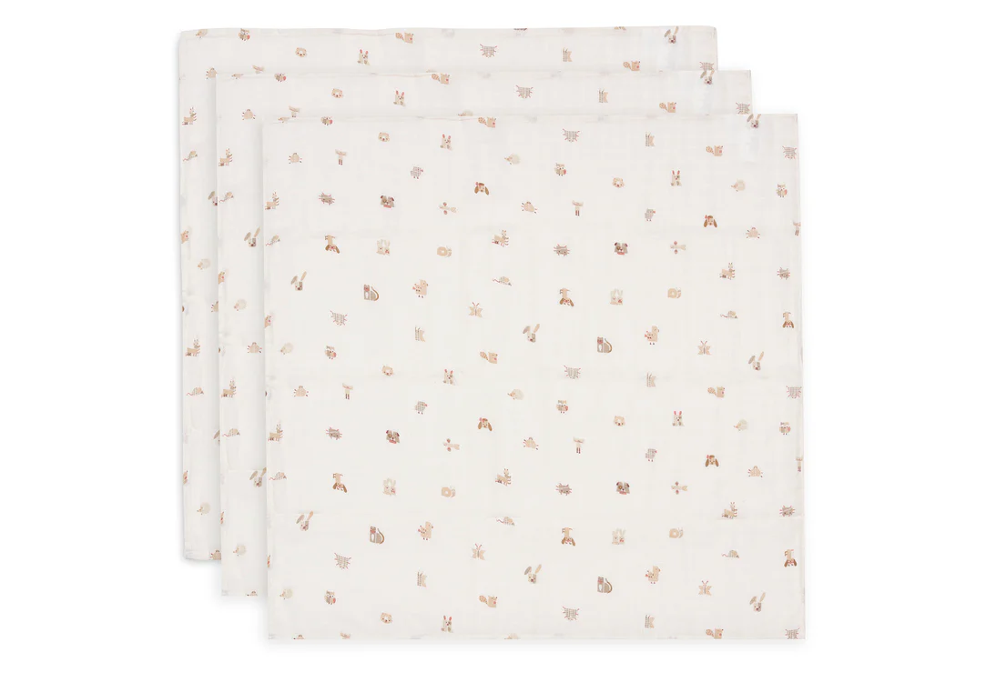 Lange Gaze de Coton Small 70x70cm - Animal Friends - 3 Unités (Jollein)