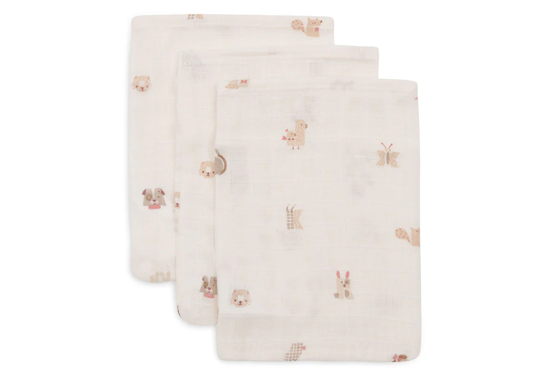 Gant de Toilette Gaze de Coton 15x20cm - Animal Friends - 3 Unités (Jollein)